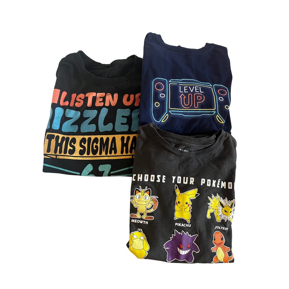 Boys Graphic Tee Bundle Old Navy Pokemon Cat & Jack Level Up Rizzler Sigma 12-16